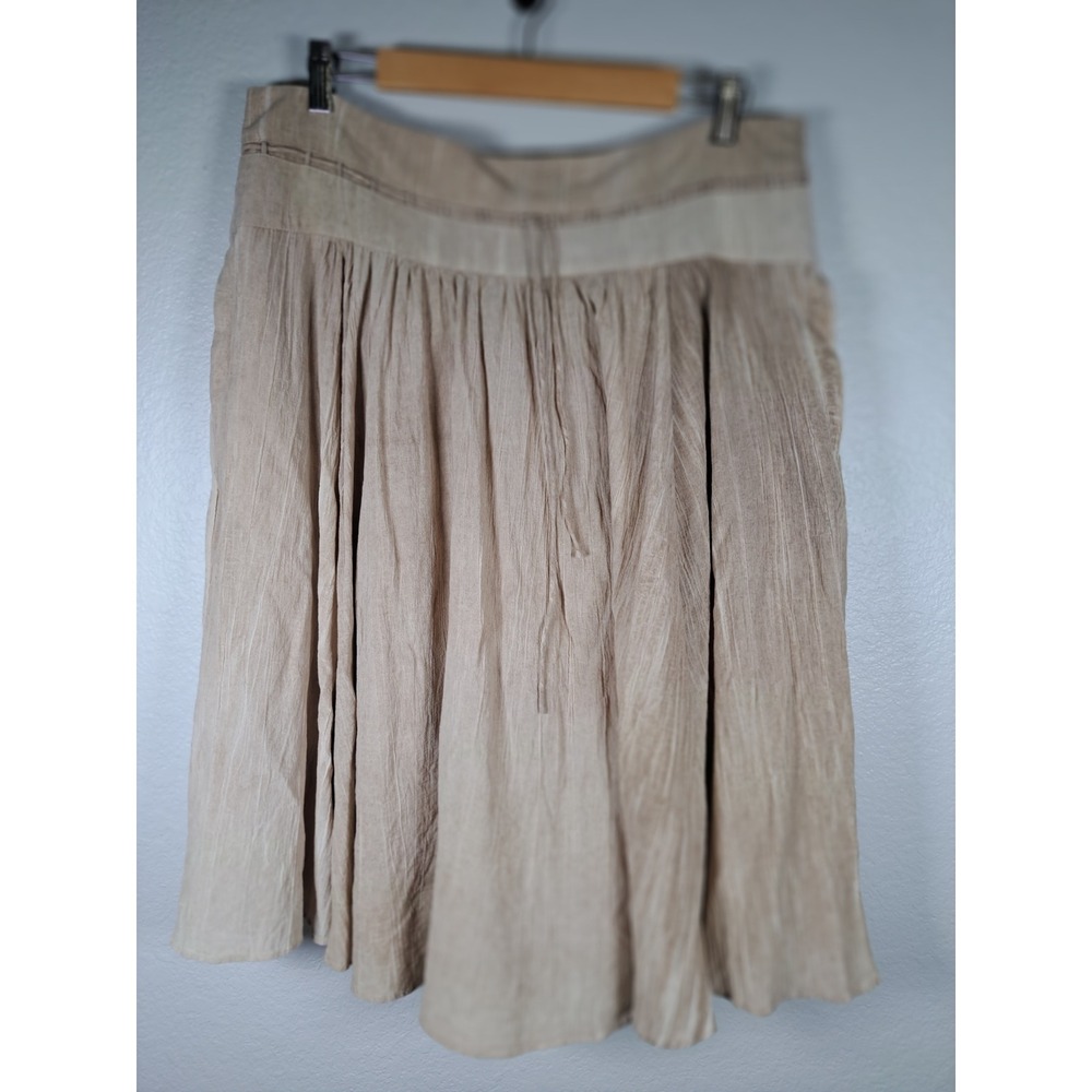 Theory Tan Cotton Gauze Crinkle Midi Skirt Size 12 Boho Neutral A-Line